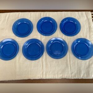 ARCOROC France/Set 7 Cobalt Blue Glass Salad/Dessert Plates 7&3/8”. Very sturdy.